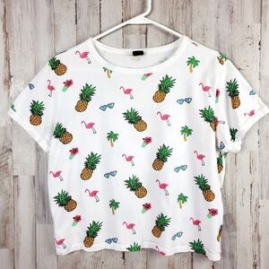 Vibe N Pineapple Print Cropped Tee Shirt White Size XL
